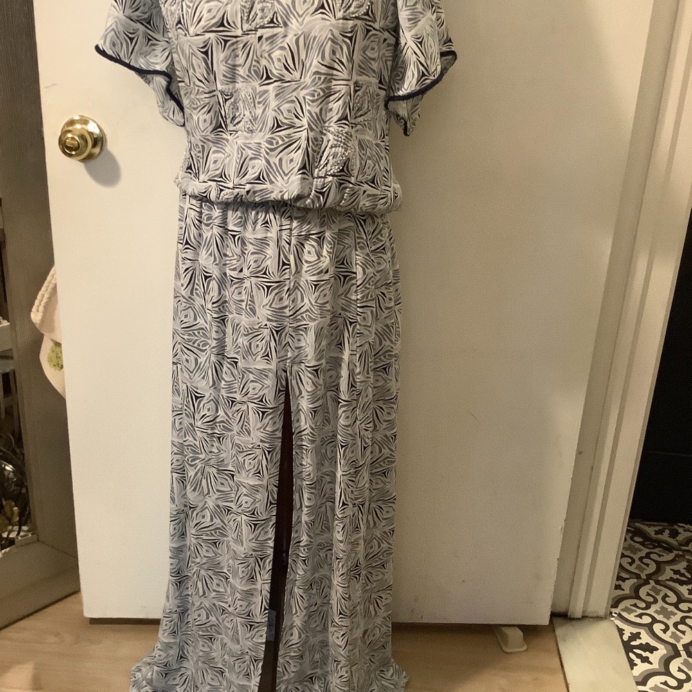 Skemo off the shoulder short sleeve maxi dress with crystal beaded bodice detail